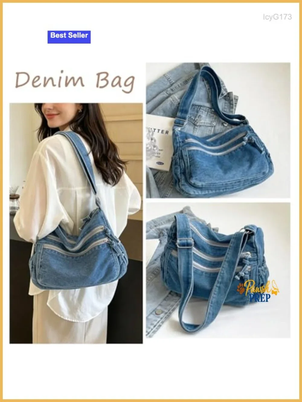 Canvas Messenger Bag Crossbody Satchel Hobo Multiple Pockets Womens Denim